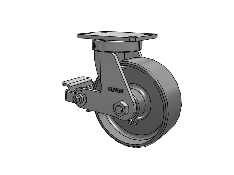 310 Series Top Plate Swivel Caster with 8 x 3 Clear Coat Enamel FS - Drop-Forged Steel Wheel and Poly Cam Brake