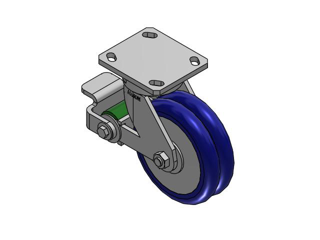 110 Series Kingpinless Top Plate Swivel Caster with 6 x 2 Blue Tread on Aluminum Core EY - Swivel-EAZ (Crown) Wheel and Poly Cam Brake