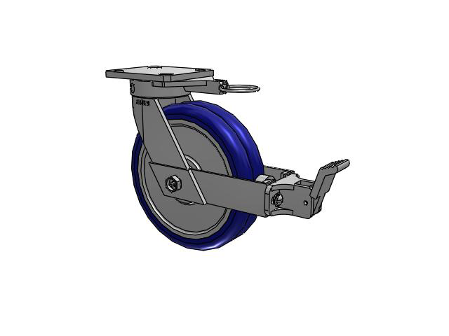 Lenkrolle der Serie 110 ohne Achsschenkel mit oberer Platte, mit 8 x 2-Reifen mit blauem Profil auf Aluminiumkern EY – Swivel-EAZ (Crown) Rad und Feststellbremse