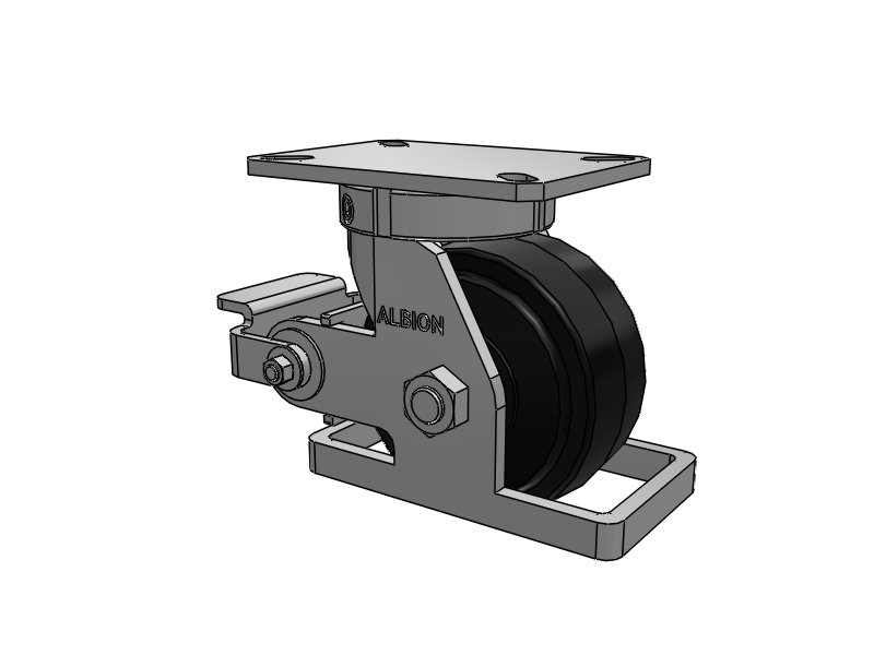 310 Series Top Plate Swivel Caster with 6 x 3 Black Tread on Black Enamel Core MR - Moldon Rubber (Cast Iron Core) Wheel and Poly Cam Brake