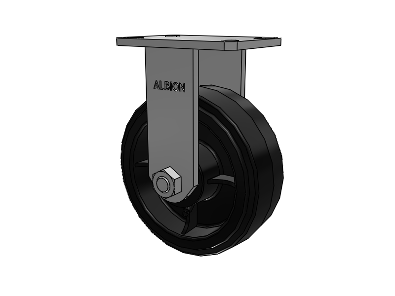 310 Series Top Plate Rigid Caster with 8 x 3 Black Tread on Black Enamel Core MR - Moldon Rubber (Cast Iron Core) Wheel