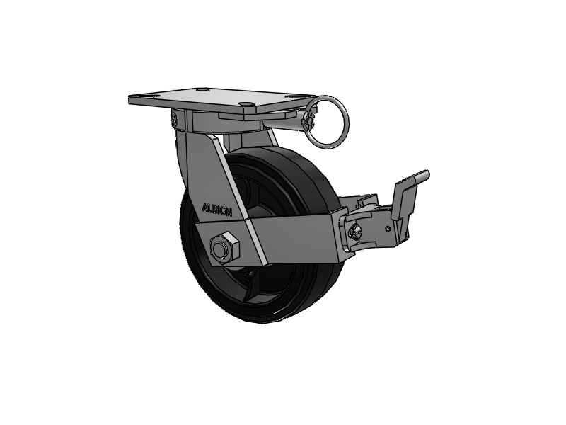 310 Series Top Plate Swivel Caster with 8 x 3 Black Tread on Black Enamel Core MR - Moldon Rubber (Cast Iron Core) Wheel and Face Brake