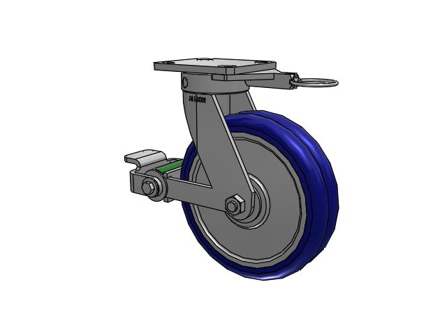 110 Series Kingpinless Top Plate Swivel Caster with 8 x 2 Blue Tread on Aluminum Core EY - Swivel-EAZ (Crown) Wheel and Poly Cam Brake