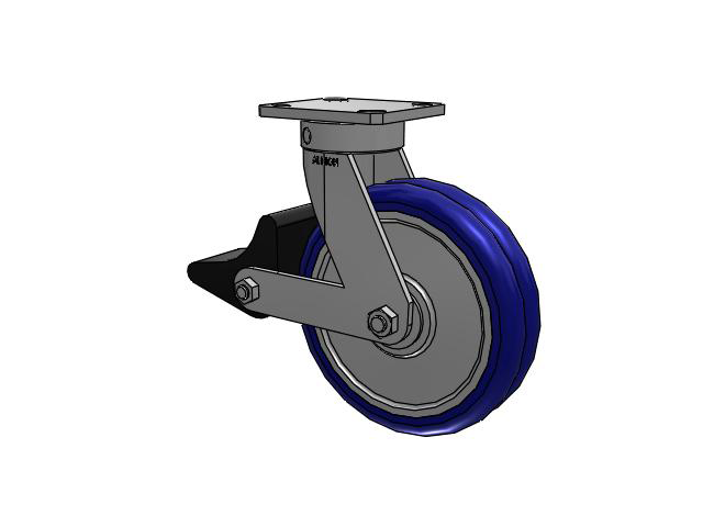 110 Series Kingpinless Top Plate Swivel Caster with 8 x 2 Blue Tread on Aluminum Core EY - Swivel-EAZ (Crown) Wheel and Poly Lock Integrated Brake