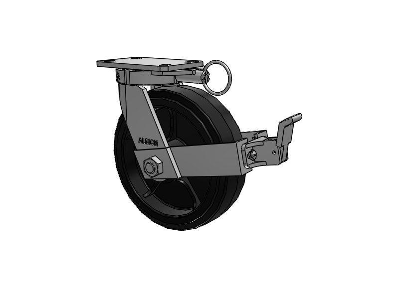 310 Series Top Plate Swivel Caster with 10 x 3 Black Tread on Black Enamel Core MR - Moldon Rubber (Cast Iron Core) Wheel and Face Brake