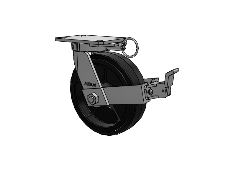 310 Series Top Plate Swivel Caster with 10 x 3 Black Tread on Black Enamel Core MR - Moldon Rubber (Cast Iron Core) Wheel and Face Brake