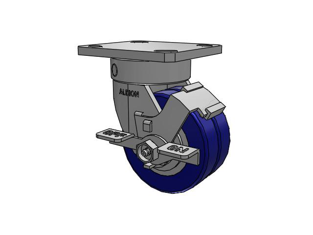 110 Series Kingpinless Top Plate Swivel Caster with 4 x 2 Blue Tread on Aluminum Core EZ - Swivel-EAZ (Flat) Wheel and Face Brake