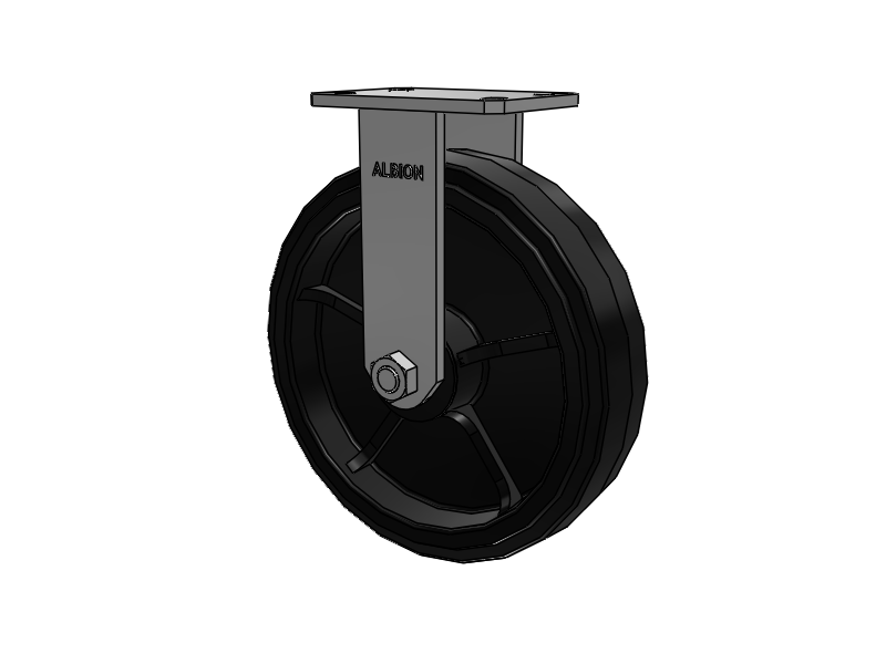 Roulette rigide à plaque supérieure de la série 310, avec bande de roulement noire 12 x 3 sur noyau émaillé noir MR - Moldon Rubber (noyau en fonte)