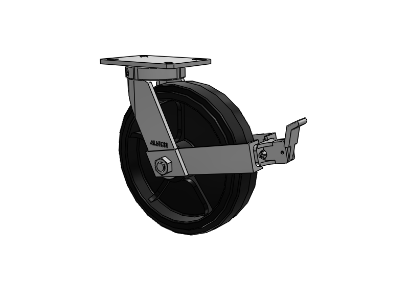 310 Series Top Plate Swivel Caster with 12 x 3 Black Tread on Black Enamel Core MR - Moldon Rubber (Cast Iron Core) Wheel and Face Brake