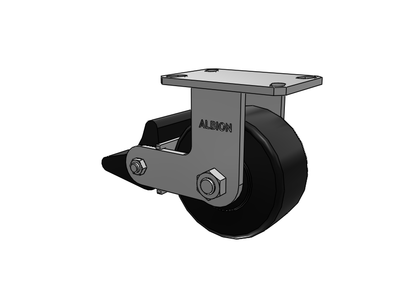 310 Series Top Plate Rigid Caster with 6 x 3 Black Polymer NX - Trionix High Impact Polymer Wheel and Poly Lock Integrated Brake