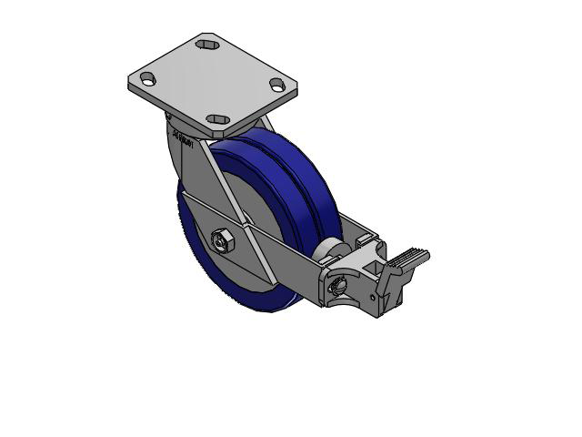 110 Series Kingpinless Top Plate Swivel Caster with 6 x 2 Blue Tread on Aluminum Core EZ - Swivel-EAZ (Flat) Wheel and Face Brake