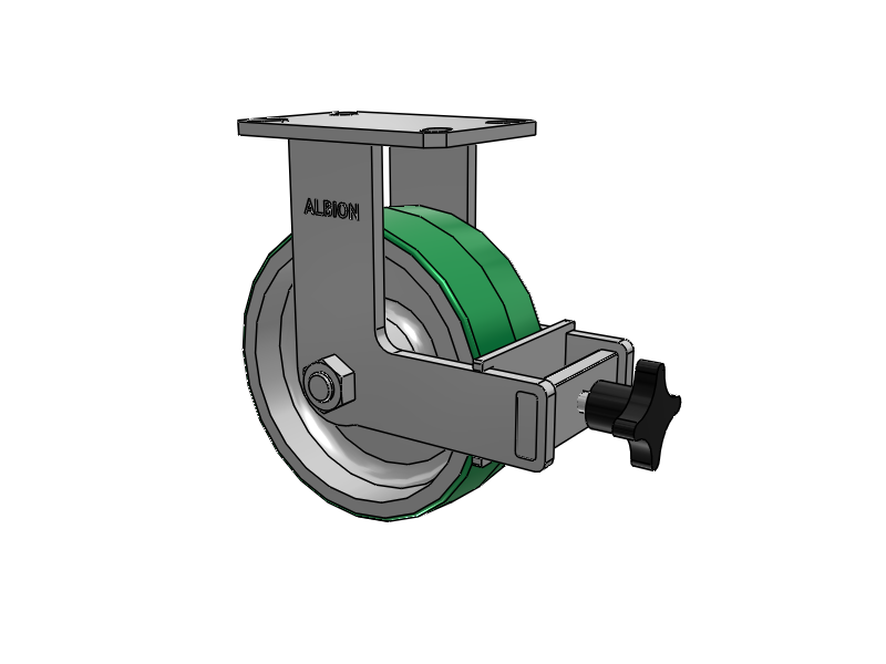 310 Series Top Plate Rigid Caster with 8 x 3 Green Tread on Aluminum Core PD - Polyurethane (Aluminum Core) Wheel and Face Brake