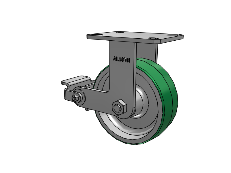 310 Series Top Plate Rigid Caster with 8 x 3 Green Tread on Aluminum Core PD - Polyurethane (Aluminum Core) Wheel and Poly Cam Brake