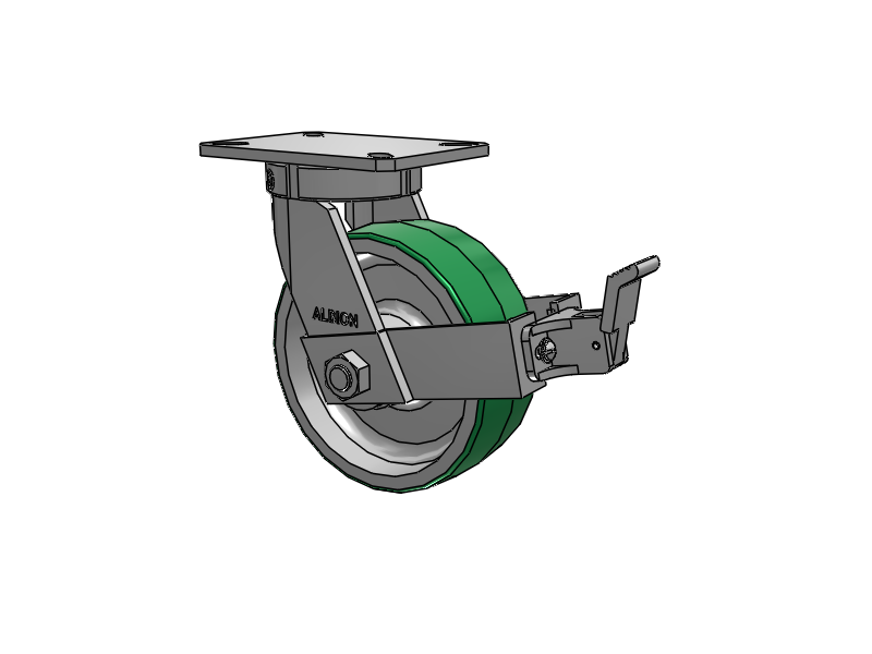 310 Series Top Plate Swivel Caster with 8 x 3 Green Tread on Aluminum Core PD - Polyurethane (Aluminum Core) Wheel and Face Brake