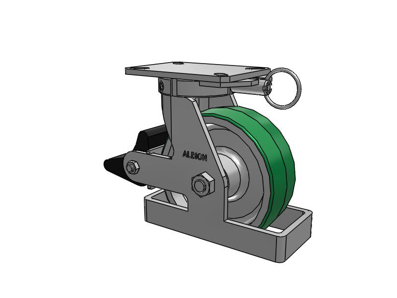 310 Series Top Plate Swivel Caster with 8 x 3 Green Tread on Aluminum Core PD - Polyurethane (Aluminum Core) Wheel and Poly Lock Integrated Brake