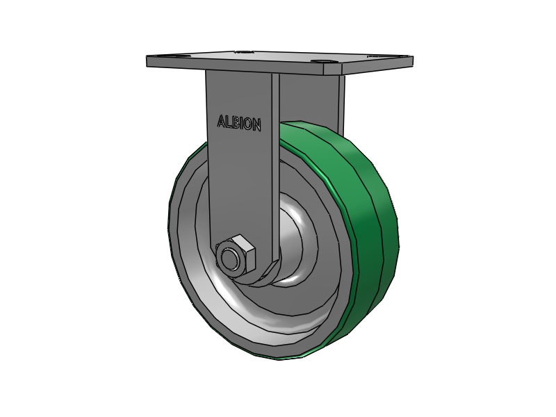 310 Series Top Plate Rigid Caster with 8 x 3 Green Tread on Aluminum Core PD - Polyurethane (Aluminum Core) Wheel