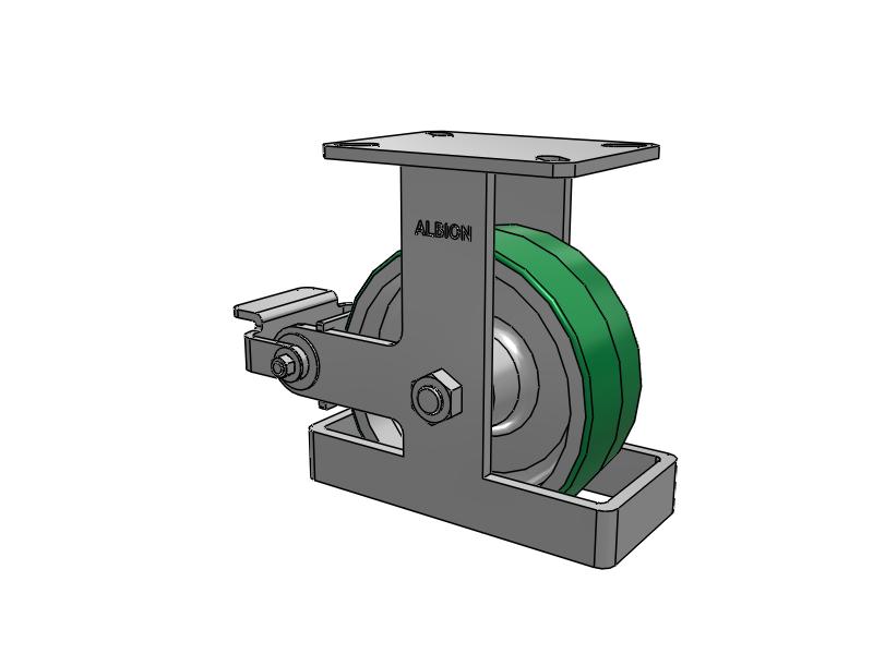 310 Series Top Plate Rigid Caster with 8 x 3 Green Tread on Aluminum Core PD - Polyurethane (Aluminum Core) Wheel and Poly Cam Brake