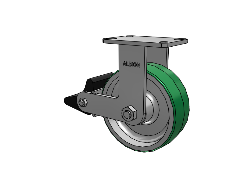 310 Series Top Plate Rigid Caster with 8 x 3 Green Tread on Aluminum Core PD - Polyurethane (Aluminum Core) Wheel and Poly Lock Integrated Brake