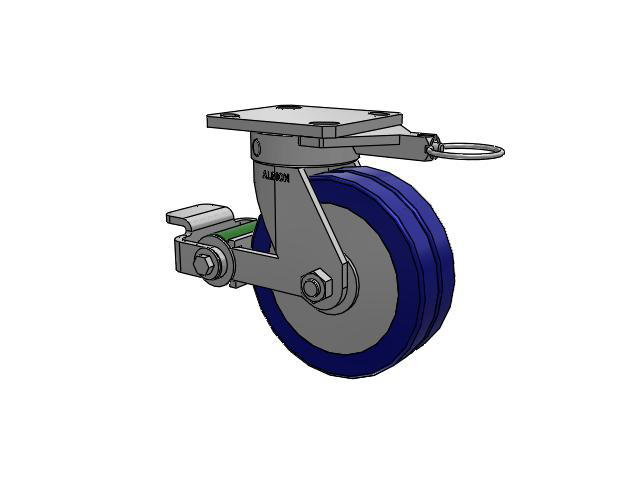 110 Series Kingpinless Top Plate Swivel Caster with 6 x 2 Blue Tread on Aluminum Core EZ - Swivel-EAZ (Flat) Wheel and Poly Cam Brake