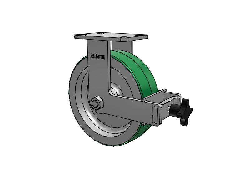 310 Series Top Plate Rigid Caster with 10 x 3 Green Tread on Aluminum Core PD - Polyurethane (Aluminum Core) Wheel and Face Brake