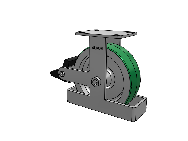 310 Series Top Plate Rigid Caster with 10 x 3 Green Tread on Aluminum Core PD - Polyurethane (Aluminum Core) Wheel and Poly Lock Integrated Brake
