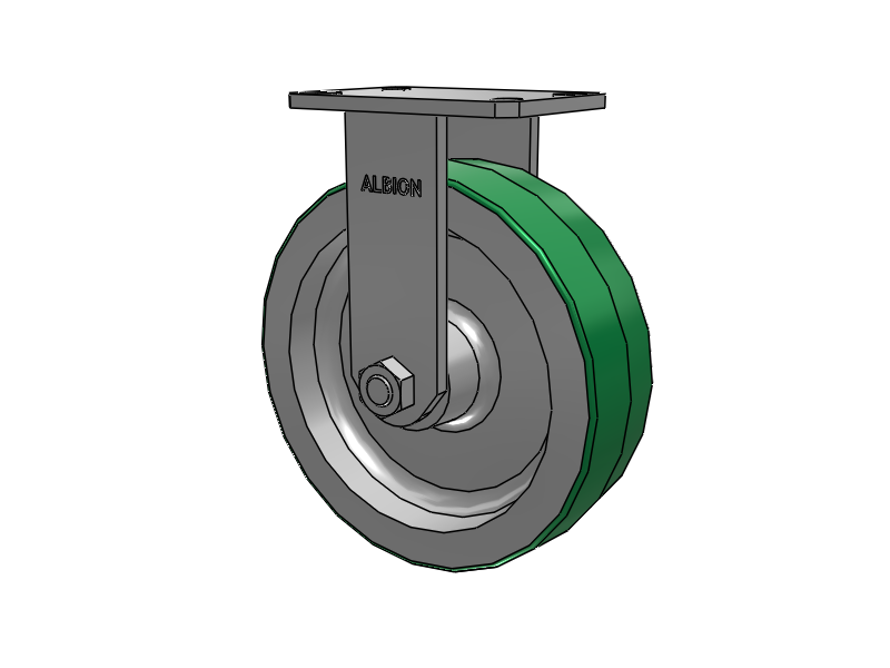 310 Series Top Plate Rigid Caster with 10 x 3 Green Tread on Aluminum Core PD - Polyurethane (Aluminum Core) Wheel