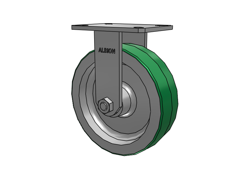 310 Series Top Plate Rigid Caster with 10 x 3 Green Tread on Aluminum Core PD - Polyurethane (Aluminum Core) Wheel