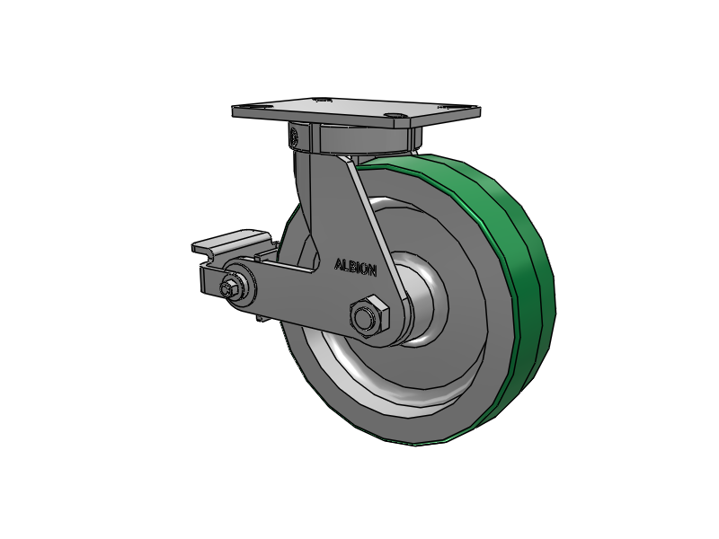 310 Series Top Plate Swivel Caster with 10 x 3 Green Tread on Aluminum Core PD - Polyurethane (Aluminum Core) Wheel and Poly Cam Brake