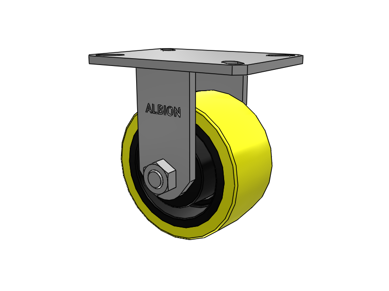 310 Series Top Plate Rigid Caster with 6 x 3 Yellow Tread on Black Cast Iron Core PF - Polyurethane (Heavy Duty Cast Iron Core) Wheel