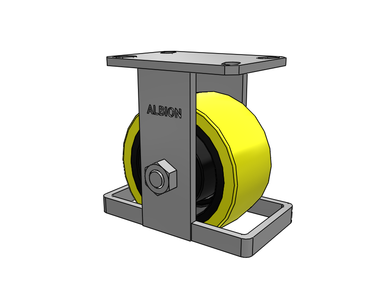 310 Series Top Plate Rigid Caster with 6 x 3 Yellow Tread on Black Cast Iron Core PF - Polyurethane (Heavy Duty Cast Iron Core) Wheel