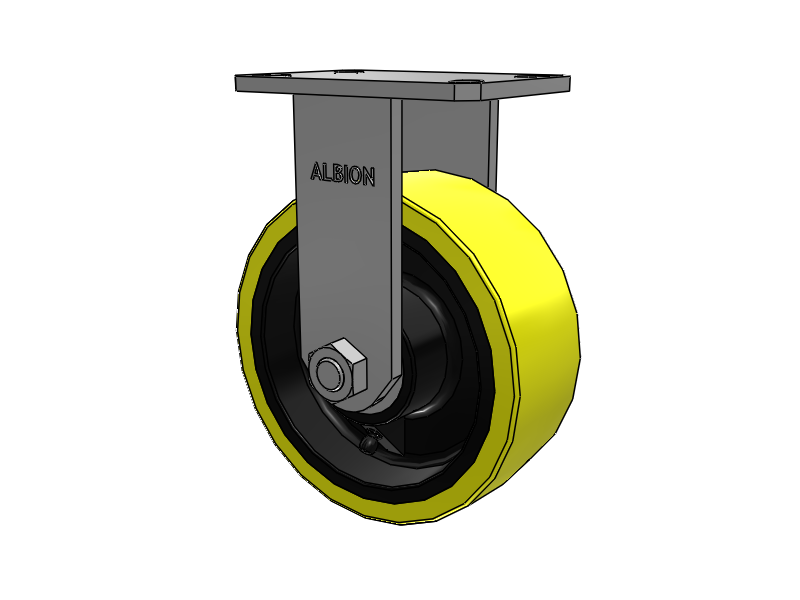 310 Series Top Plate Rigid Caster with 8 x 3 Yellow Tread on Black Cast Iron Core PF - Polyurethane (Heavy Duty Cast Iron Core) Wheel