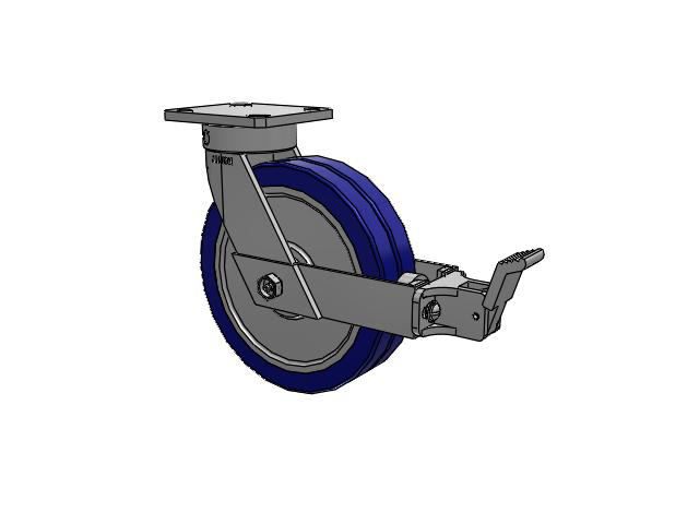 110 Series Kingpinless Top Plate Swivel Caster with 8 x 2 Blue Tread on Aluminum Core EZ - Swivel-EAZ (Flat) Wheel and Face Brake