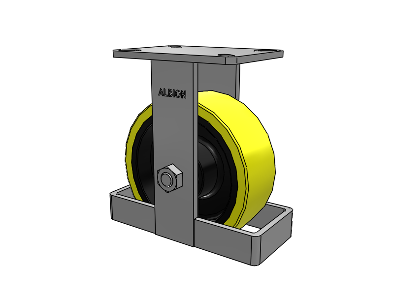310 Series Top Plate Rigid Caster with 8 x 3 Yellow Tread on Black Cast Iron Core PF - Polyurethane (Heavy Duty Cast Iron Core) Wheel