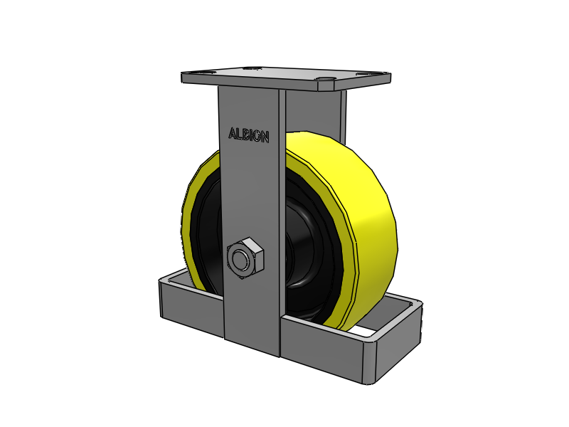 310 Series Top Plate Rigid Caster with 8 x 3 Yellow Tread on Black Cast Iron Core PF - Polyurethane (Heavy Duty Cast Iron Core) Wheel