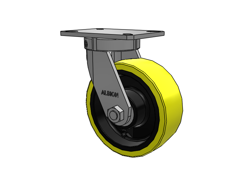 310 Series Top Plate Swivel Caster with 8 x 3 Yellow Tread on Black Cast Iron Core PF - Polyurethane (Heavy Duty Cast Iron Core) Wheel