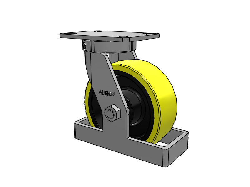 310 Series Top Plate Swivel Caster with 8 x 3 Yellow Tread on Black Cast Iron Core PF - Polyurethane (Heavy Duty Cast Iron Core) Wheel