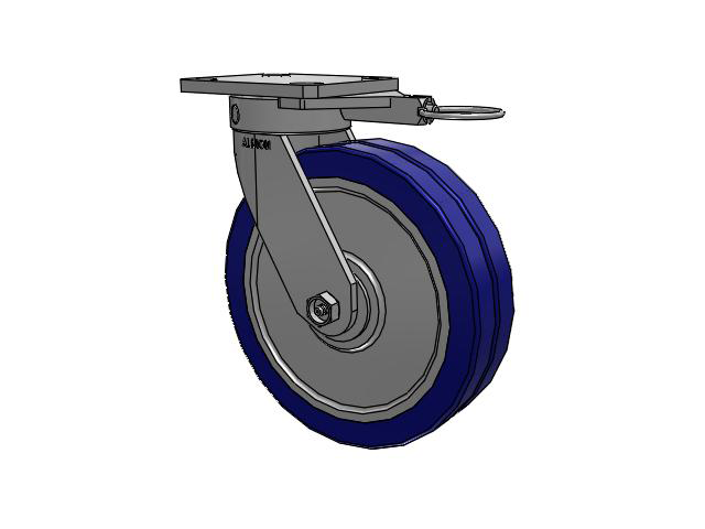 110 Series Kingpinless Top Plate Swivel Caster with 8 x 2 Blue Tread on Aluminum Core EZ - Swivel-EAZ (Flat) Wheel