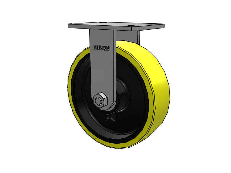 310 Series Top Plate Rigid Caster with 10 x 3 Yellow Tread on Black Cast Iron Core PF - Polyurethane (Heavy Duty Cast Iron Core) Wheel