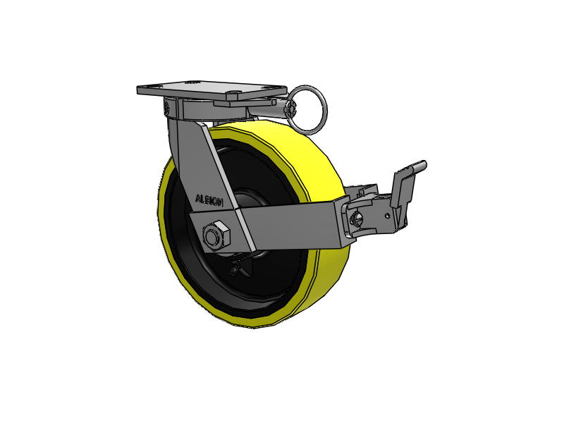310 Series Top Plate Swivel Caster with 10 x 3 Yellow Tread on Black Cast Iron Core PF - Polyurethane (Heavy Duty Cast Iron Core) Wheel and Face Brake
