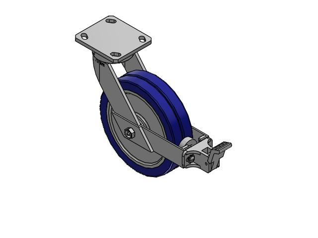 110 Series Kingpinless Top Plate Swivel Caster with 8 x 2 Blue Tread on Aluminum Core EZ - Swivel-EAZ (Flat) Wheel and Face Brake