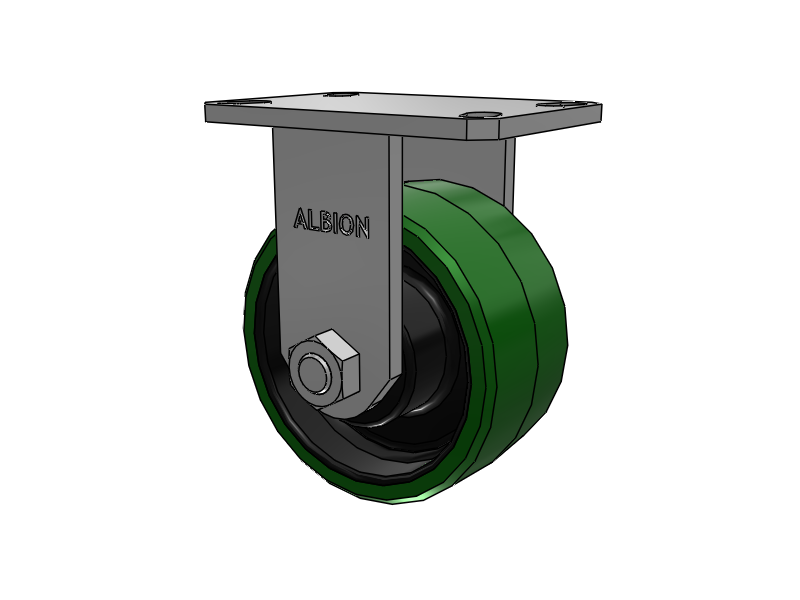 310 Series Top Plate Rigid Caster with 6 x 3 Green Tread on Black Cast Iron Core PX - Thick Polyurethane (Cast Iron Core) Wheel