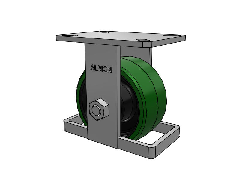 310 Series Top Plate Rigid Caster with 6 x 3 Green Tread on Black Cast Iron Core PX - Thick Polyurethane (Cast Iron Core) Wheel