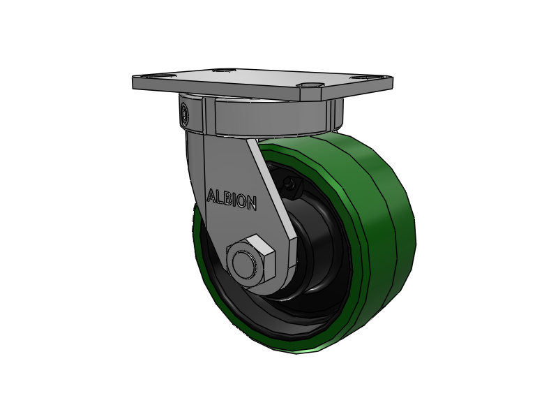 310 Series Top Plate Swivel Caster with 6 x 3 Green Tread on Black Cast Iron Core PX - Thick Polyurethane (Cast Iron Core) Wheel