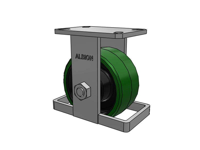 310 Series Top Plate Rigid Caster with 6 x 3 Green Tread on Black Cast Iron Core PX - Thick Polyurethane (Cast Iron Core) Wheel