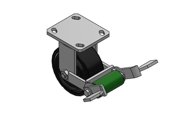 110 Series Kingpinless Top Plate Rigid Caster with 5 x 2 Black Paint FR - Ductile Iron Crowned Tread Wheel and Poly Cam Brake