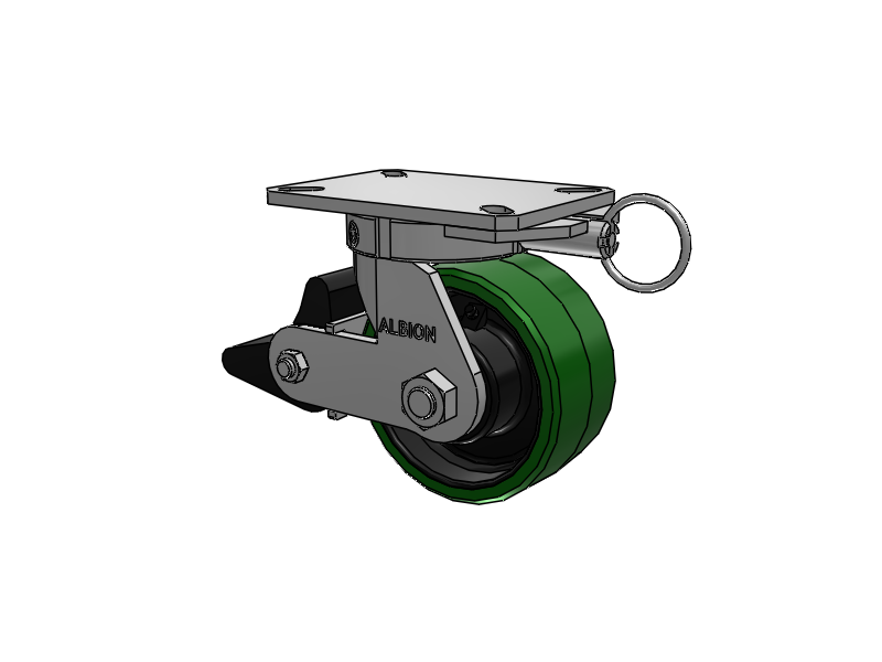 310 Series Top Plate Swivel Caster with 6 x 3 Green Tread on Black Cast Iron Core PX - Thick Polyurethane (Cast Iron Core) Wheel and Poly Lock Integrated Brake