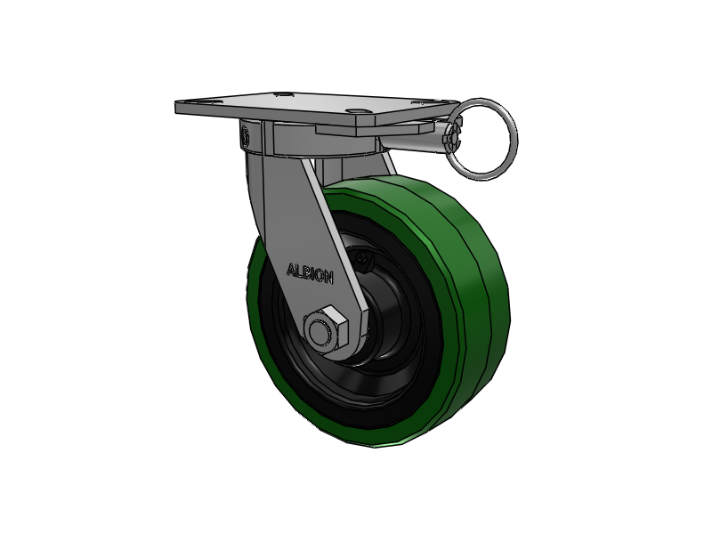 310 Series Top Plate Swivel Caster with 8 x 3 Green Tread on Black Cast Iron Core PX - Thick Polyurethane (Cast Iron Core) Wheel