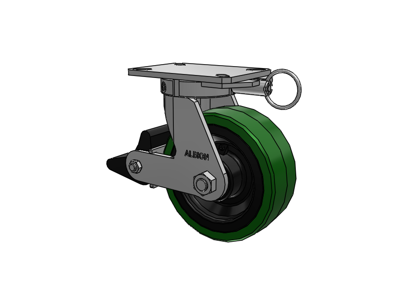 310 Series Top Plate Swivel Caster with 8 x 3 Green Tread on Black Cast Iron Core PX - Thick Polyurethane (Cast Iron Core) Wheel and Poly Lock Integrated Brake