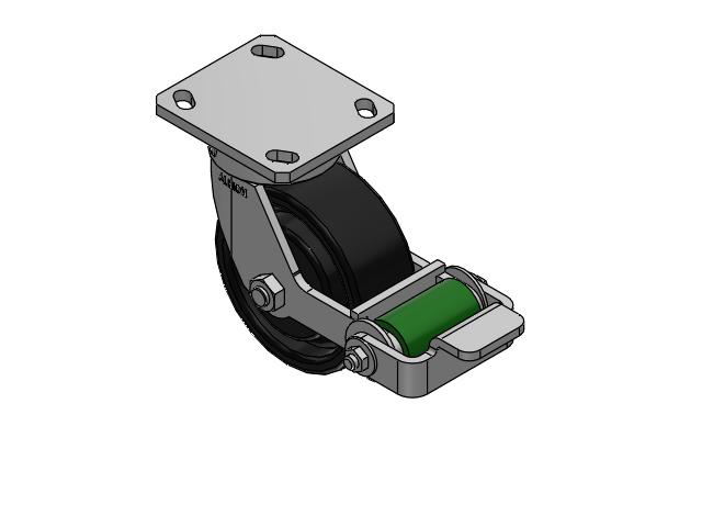 110 Series Kingpinless Top Plate Swivel Caster with 5 x 2 Black Paint FR - Ductile Iron Crowned Tread Wheel and Poly Cam Brake
