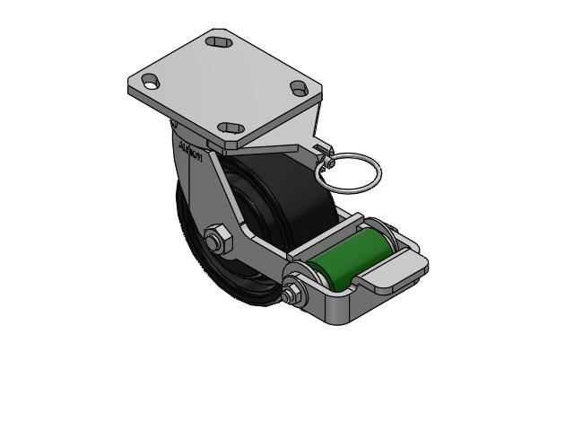 110 Series Kingpinless Top Plate Swivel Caster with 5 x 2 Black Paint FR - Ductile Iron Crowned Tread Wheel and Poly Cam Brake